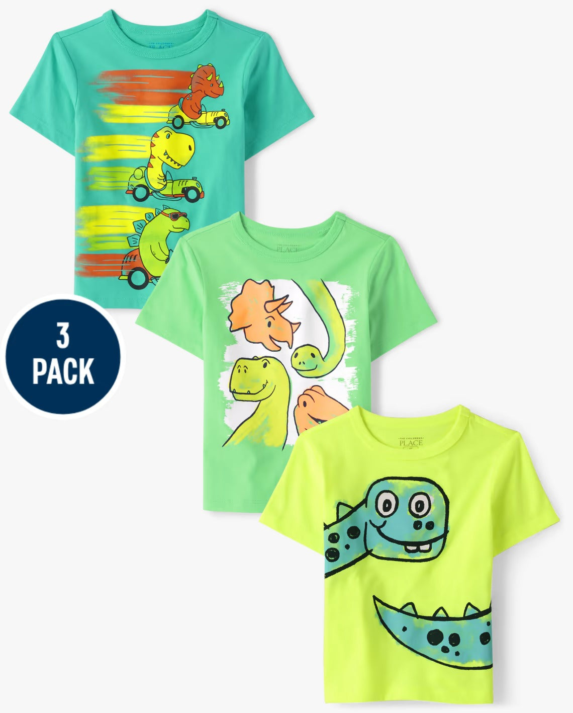 Set 3 camisas Children's Place niño dinosaurios niño verde