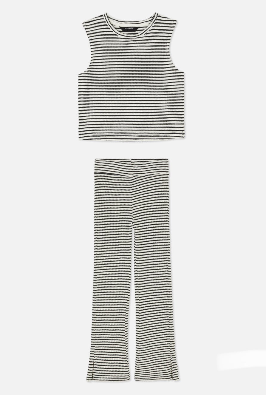 Set conjunto 2 piezas camisa rayada negra pantalón rayado negro niña Primark