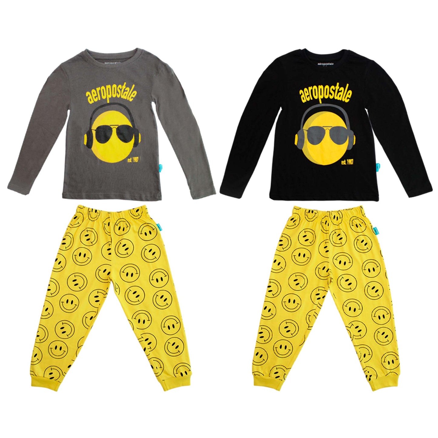 Pijama niño carita camisa negra pantalón amarillo aeropostale Tinytots 3172