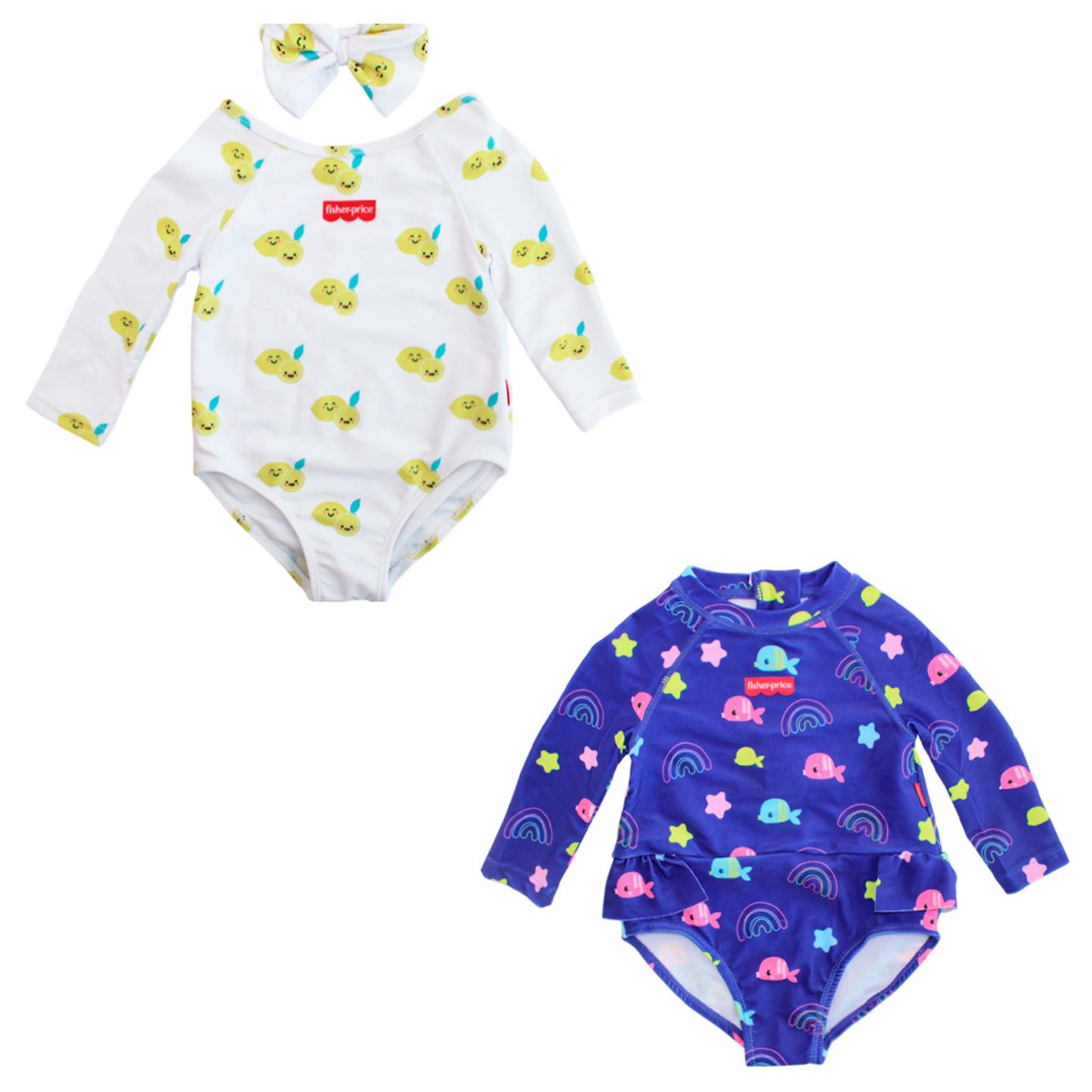 Set conjunto 2 piezas traje de baño chongo cola azul bebe niña Fisher Price 3178