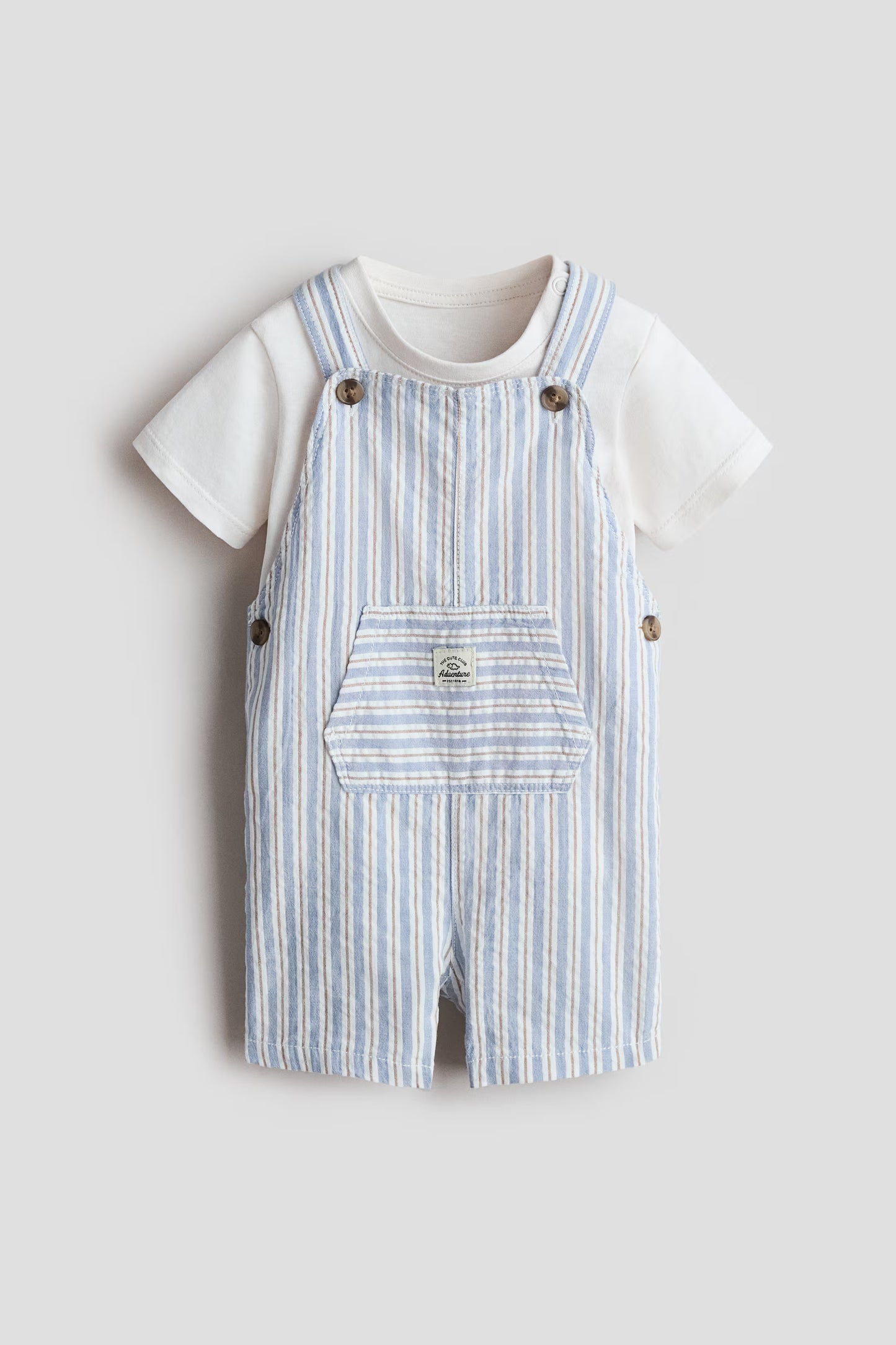 Set overall azul camisa mameluco blanco bebe niño H&M 1330588002