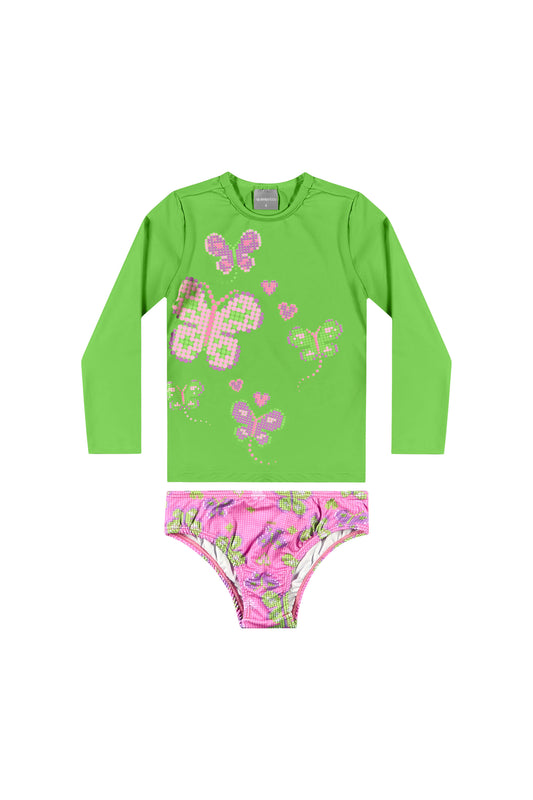 Traje de baño niña manga larga Quimby verde 34205 - 150146