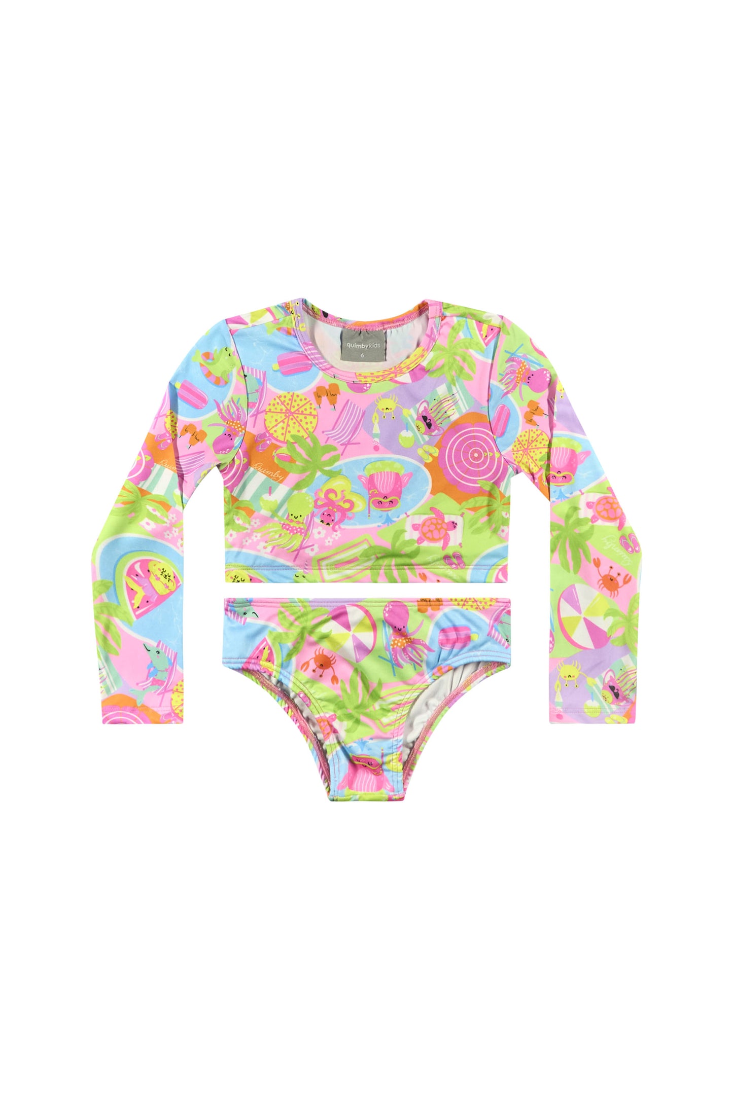 Traje de baño niña manga larga Quimby verde estampado 34206 - SB0403
