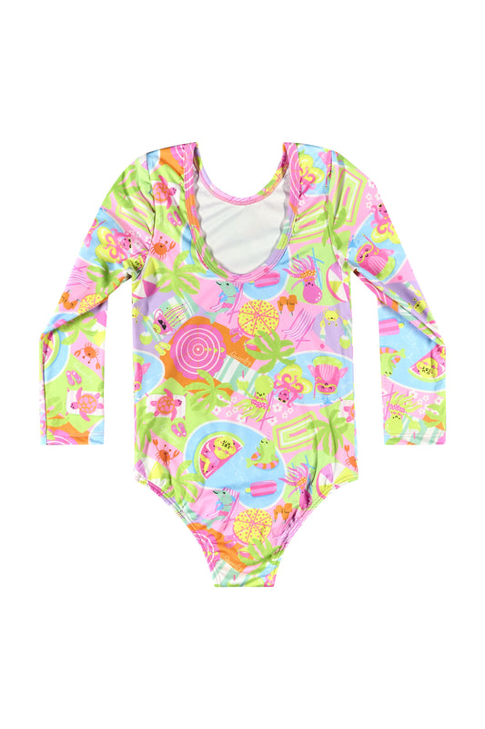 Traje de baño niña manga larga Quimby verde estampado 34207 - SB0403