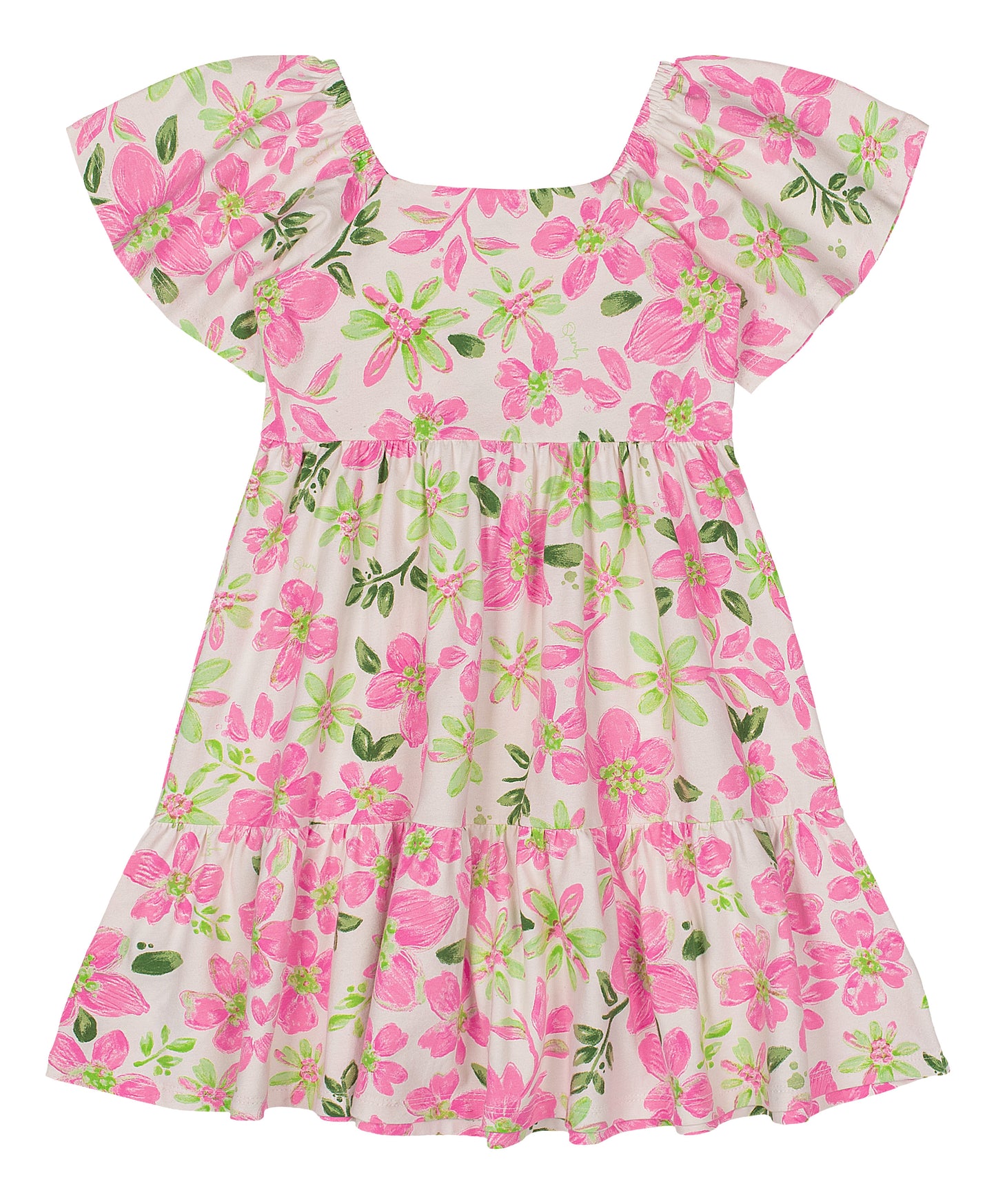 Vestido rosado floreado revuelos niña Quimby 34535-FL0020
