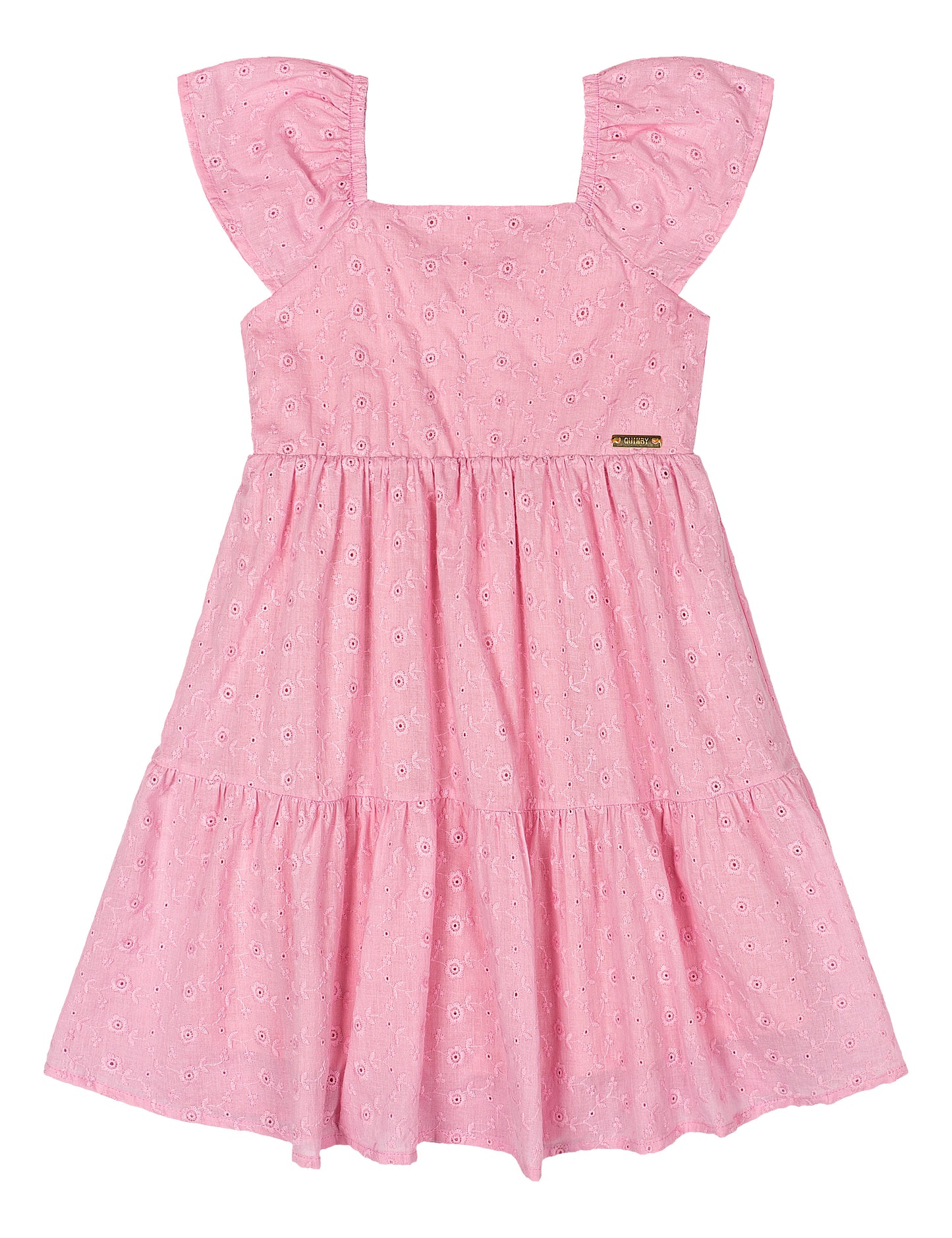 Vestido rosado niña blonda revuelos Quimby 34538-132807