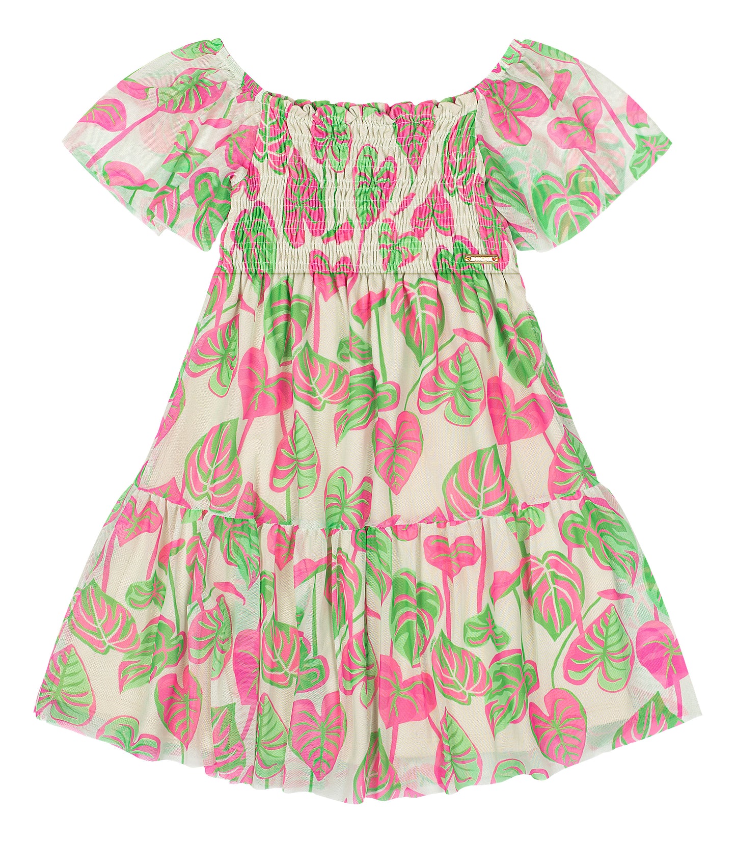Vestido multicolor verde hojas floreado niña Quimby 34548-SB0515