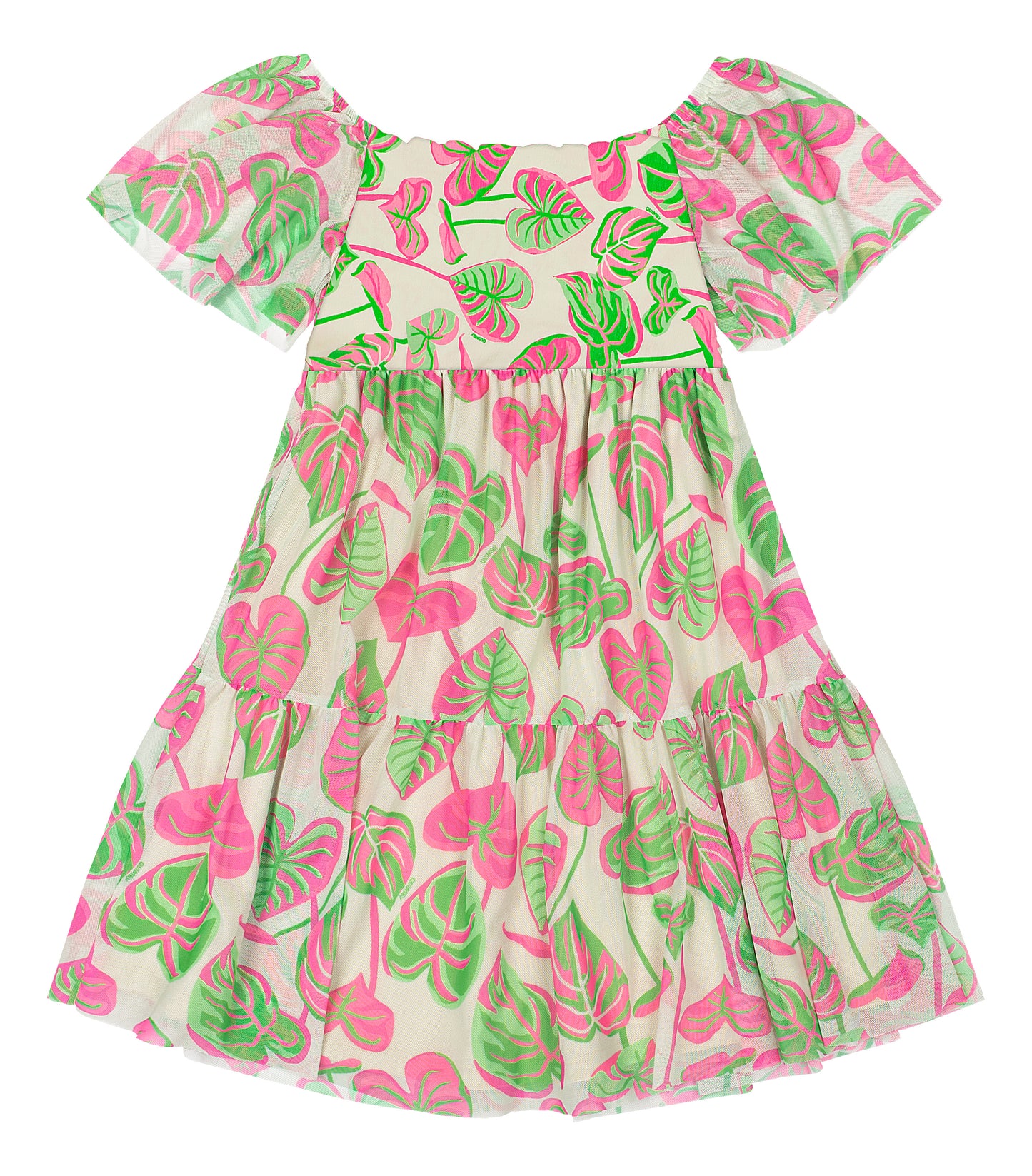 Vestido multicolor verde hojas floreado niña Quimby 34548-SB0515