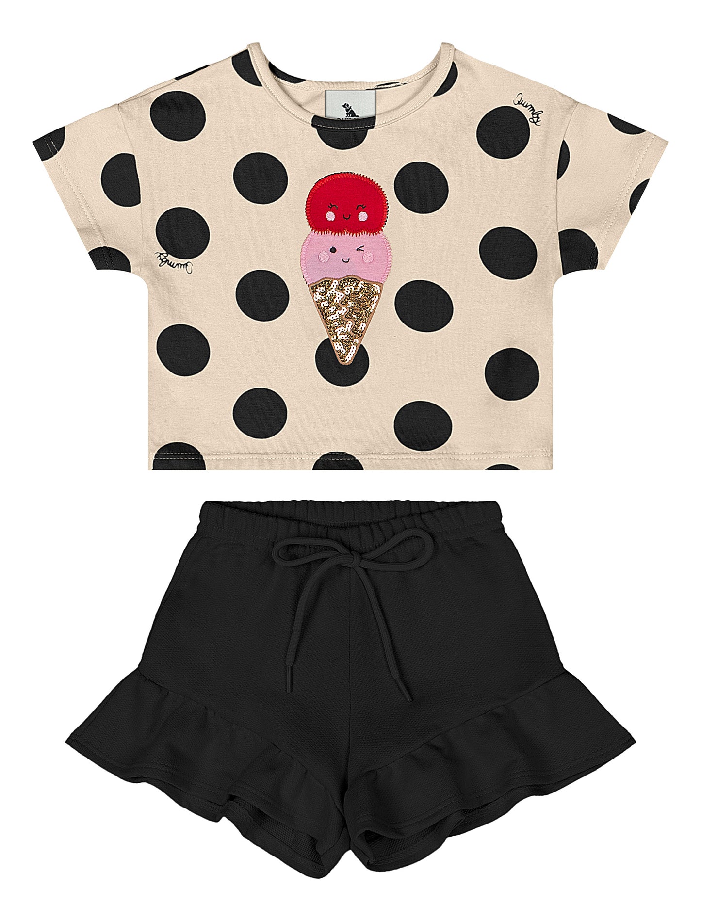 Set conjunto helado beige negro niña Quimby 34616-BOL203