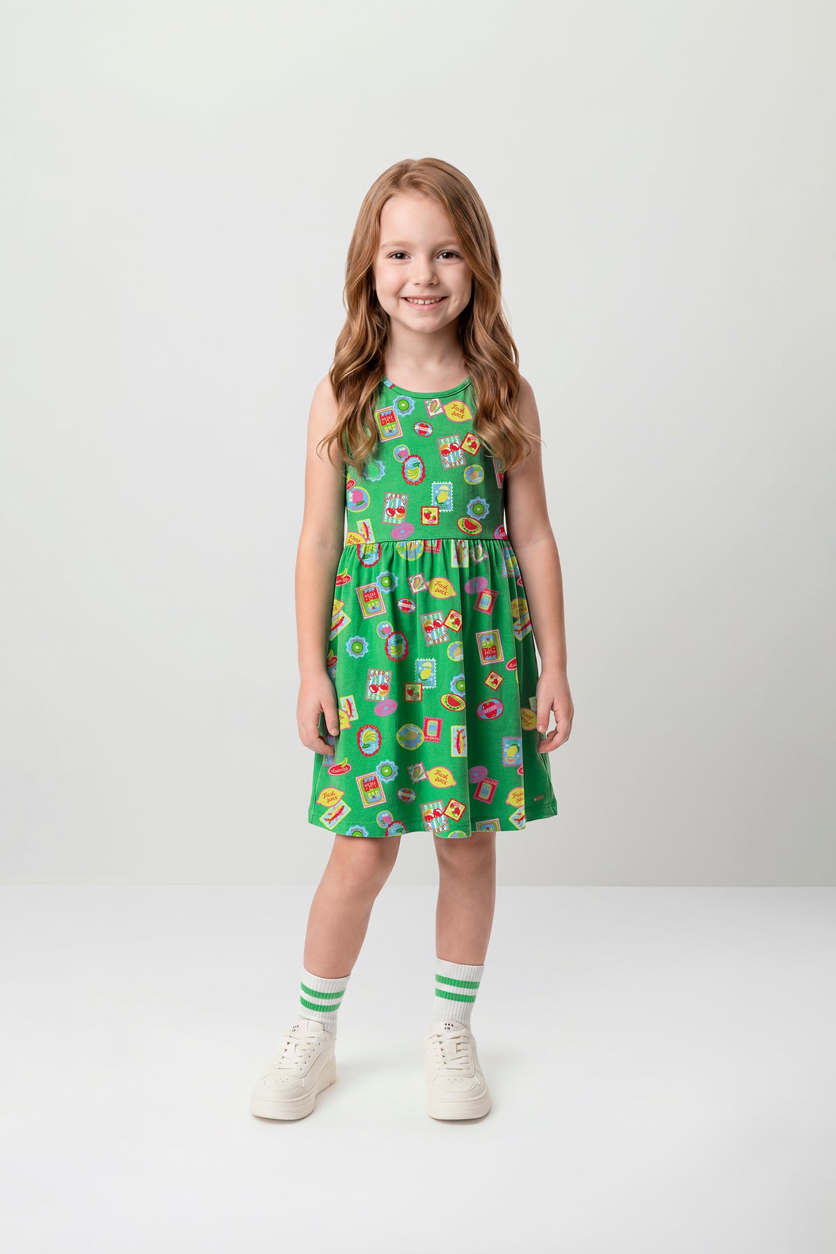 Vestido verde frutas limones sandía niña Quimby 35203-AB2609