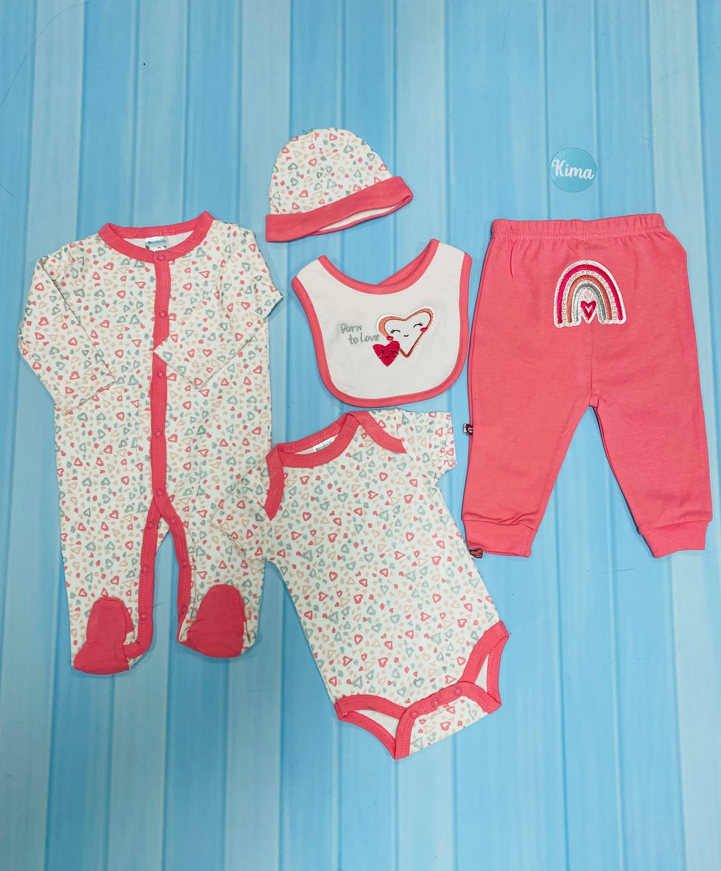Set 5 piezas rosado corazones niña Kobytin