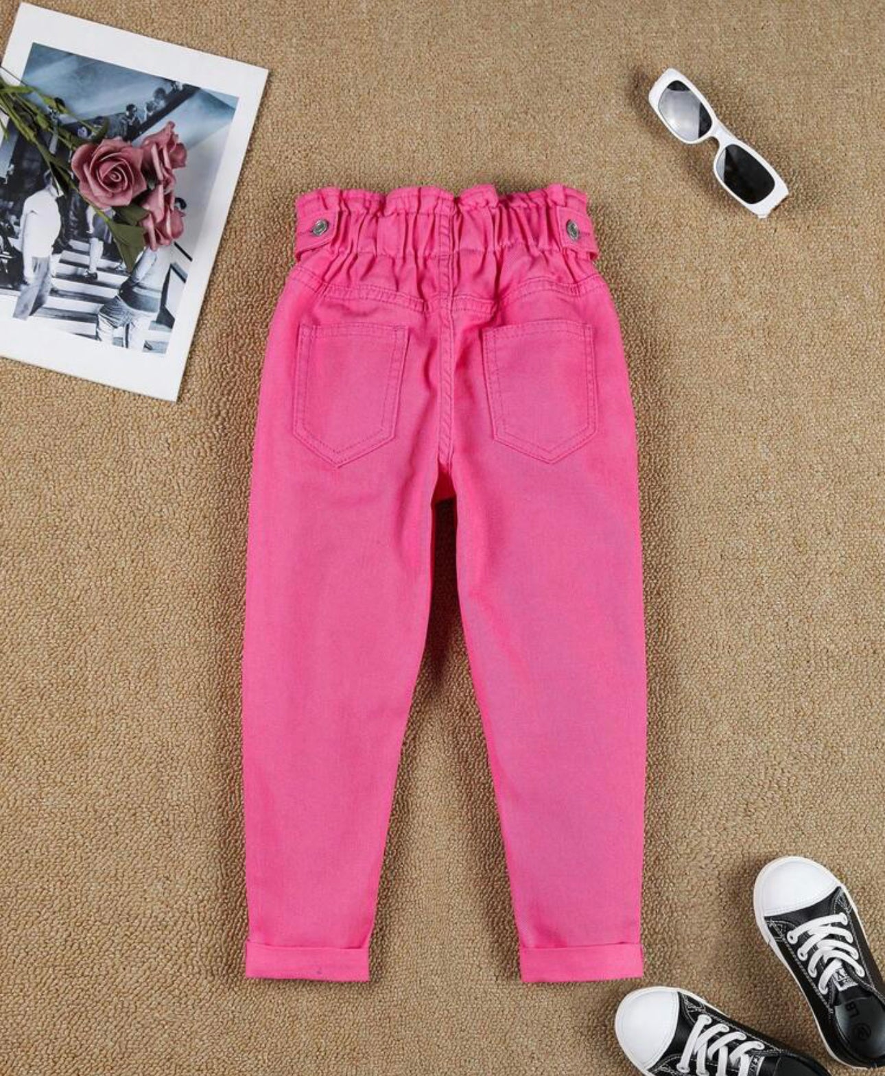 pantalón jeans rosado paper bag niña