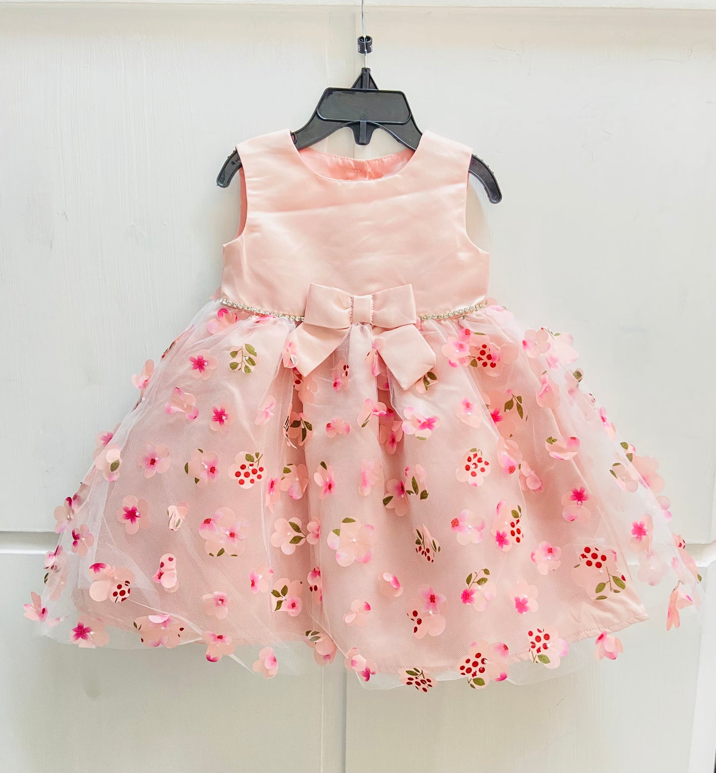 Vestido rosado flores tutu bebe niña
