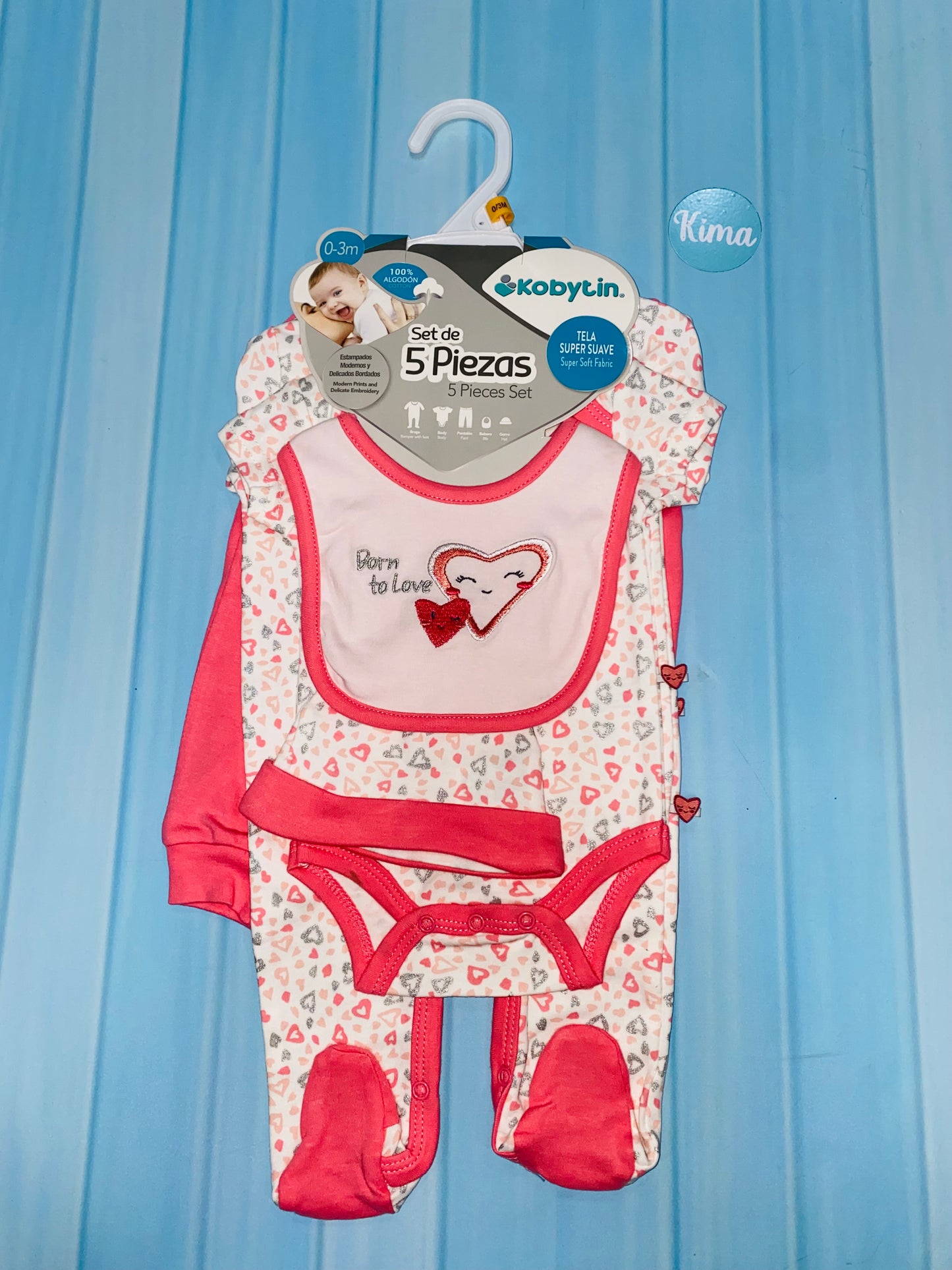 Set 5 piezas rosado corazones niña Kobytin