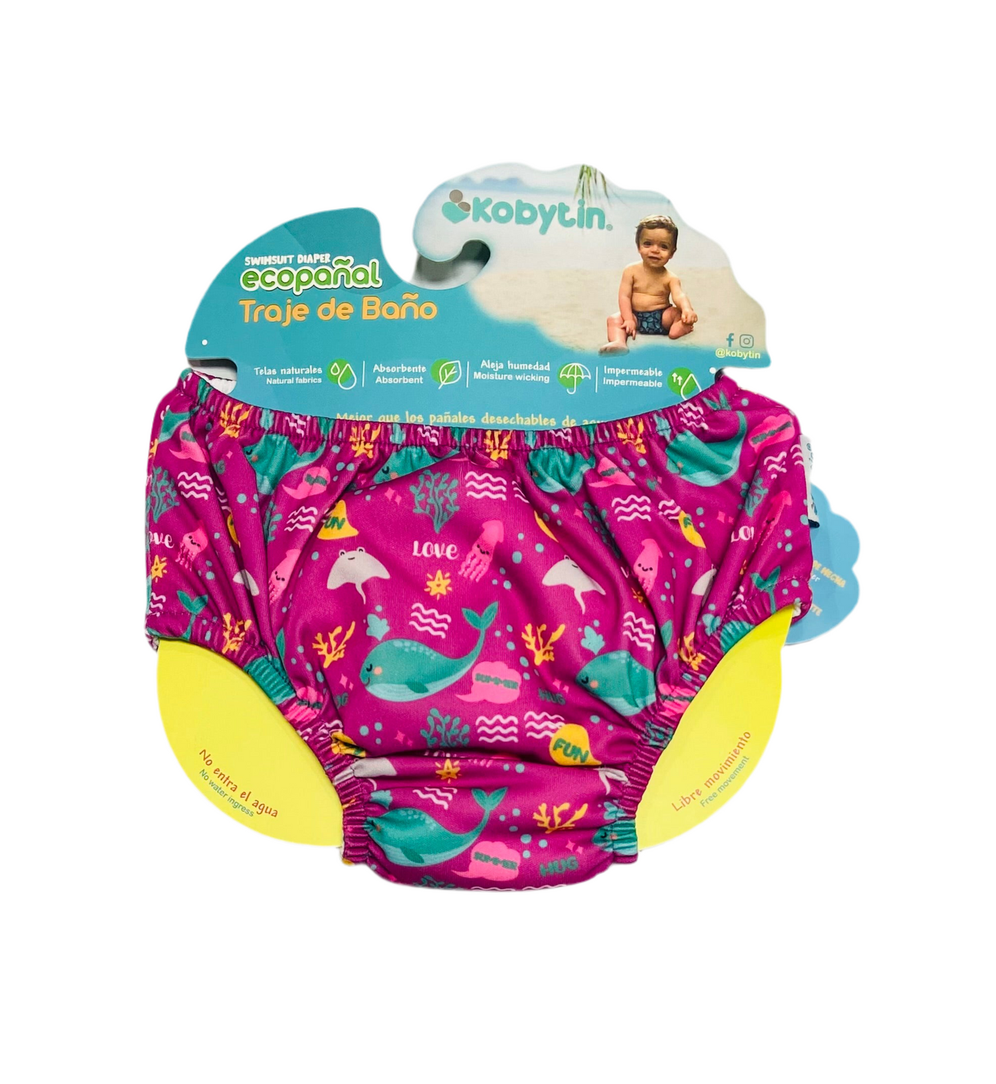 Eco Pañal KOBYTIN traje de baño rosado morado bebé niña