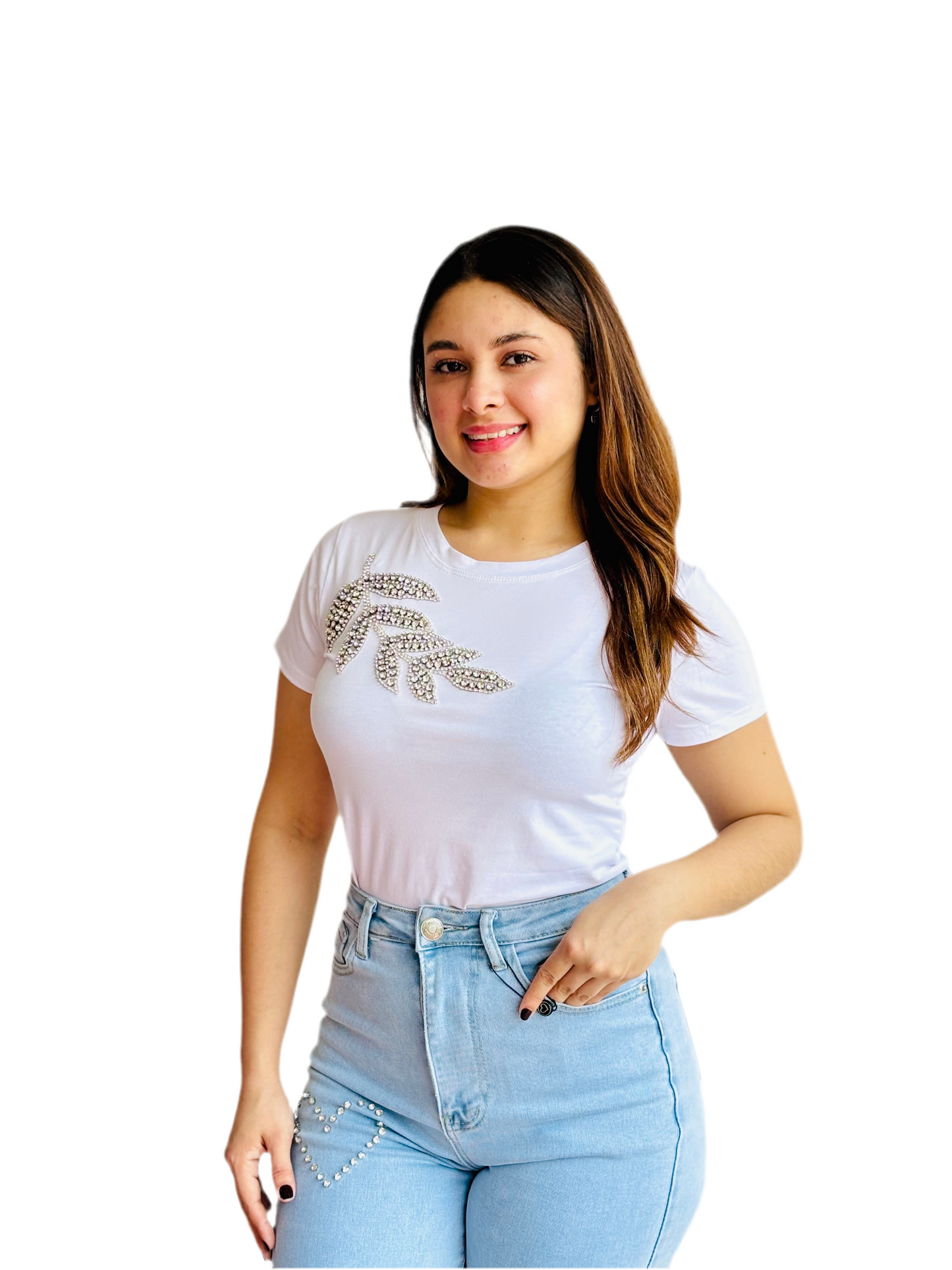 Camisa Blusa Dama blanca camiseta brillos CTD1227-19 590390