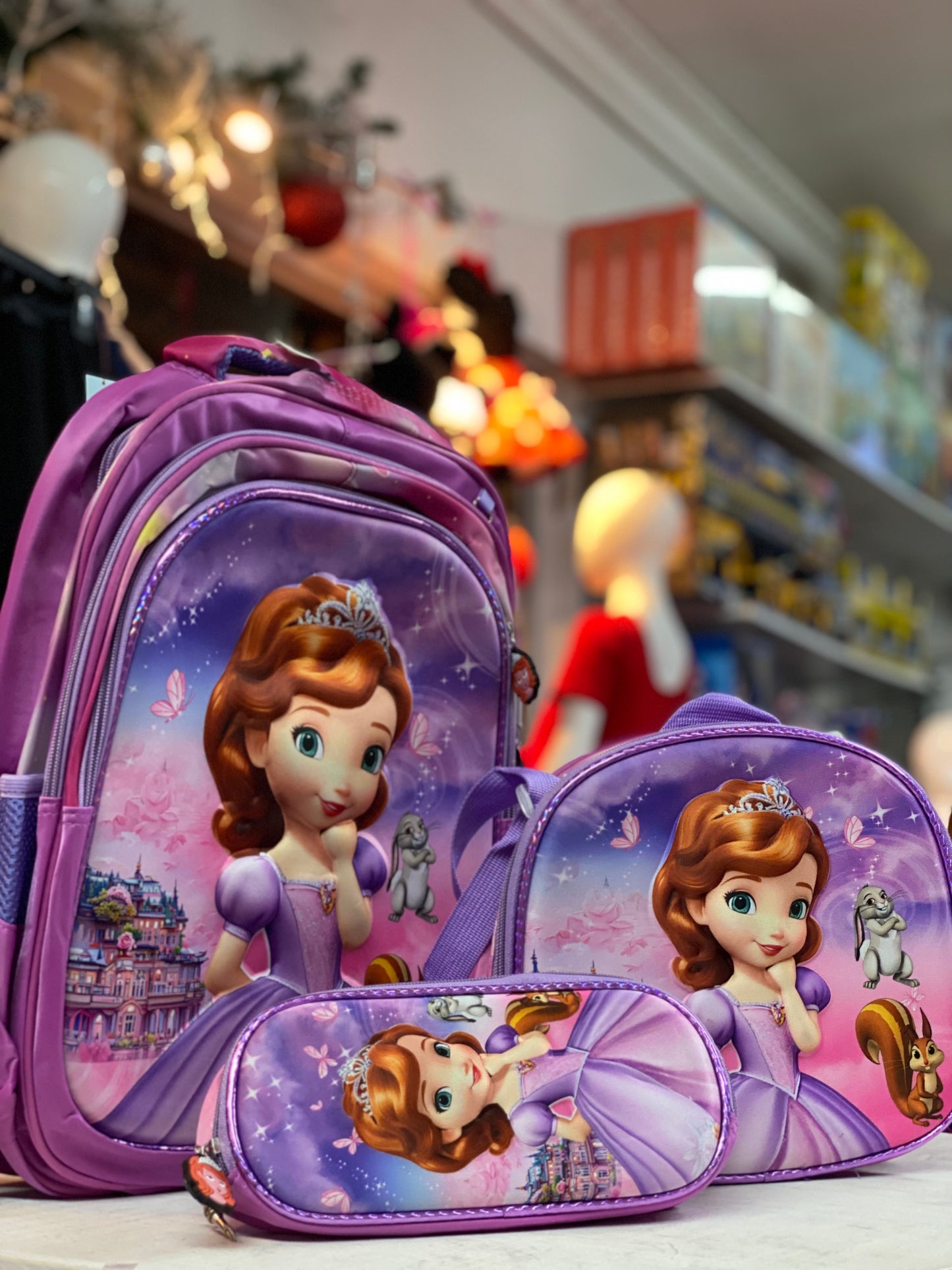 Mochila en Set princesa Sofia “17” pulgadas lonchera y lapicera