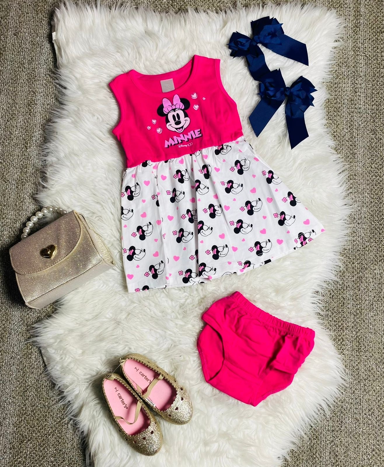 Vestido rosado blanco Minnie Disney bebe niña d10-mi-1289