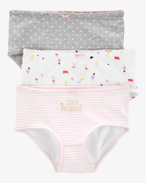 Set 3 ropa interior blanca gris rosada niña Carters 3H742210