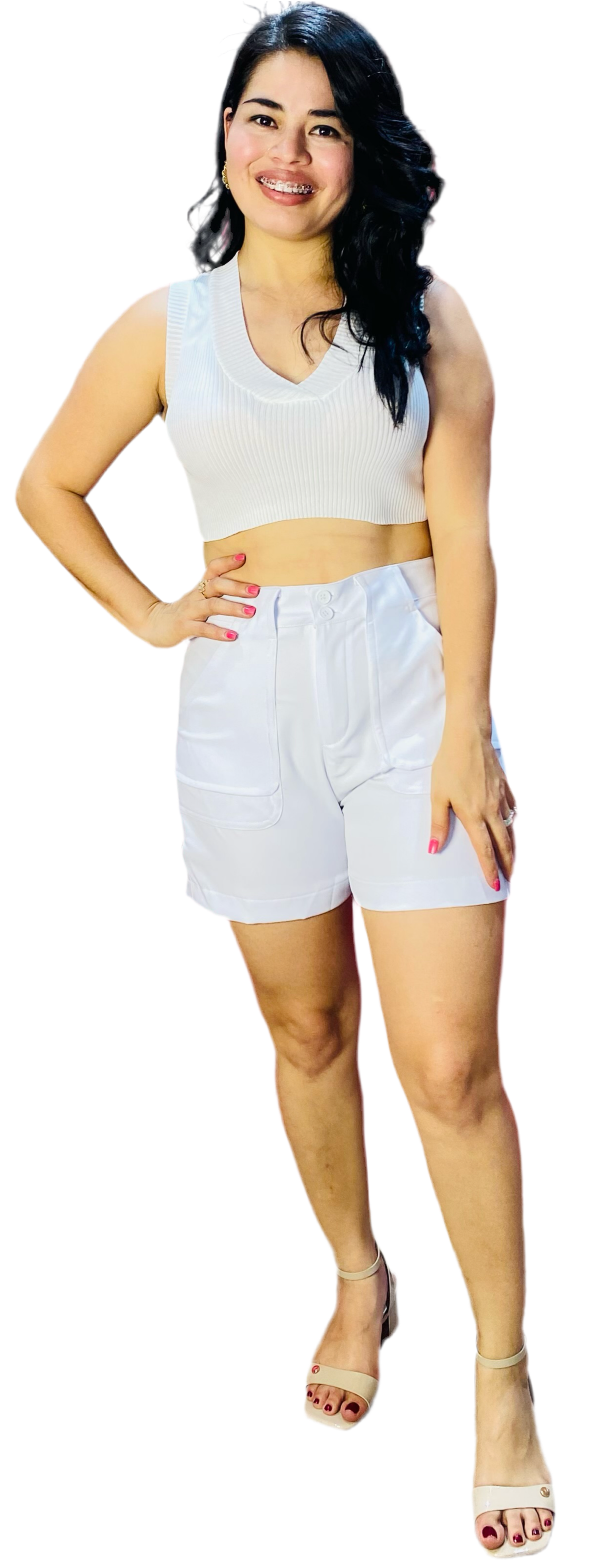 Short tiro alto tela formal blanco Intrigue INT7-1739 490390