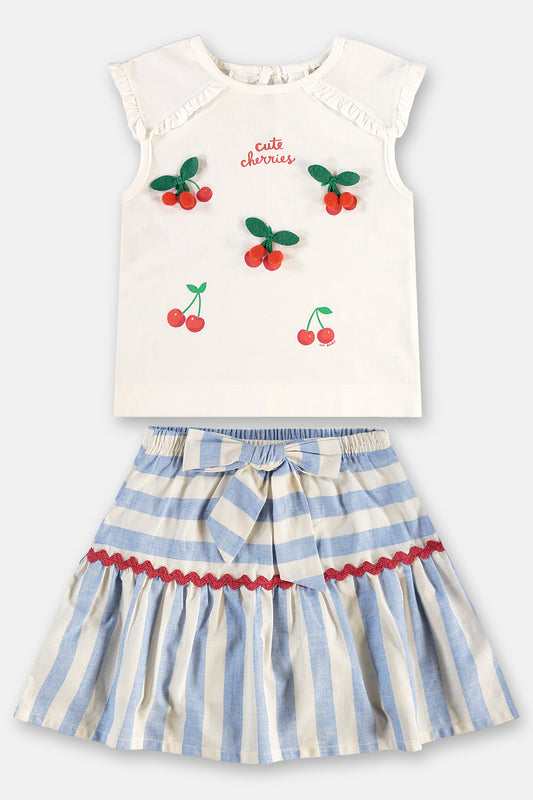 Set conjunto camisa blanca cerezas falda azul Up Baby 46305-000106