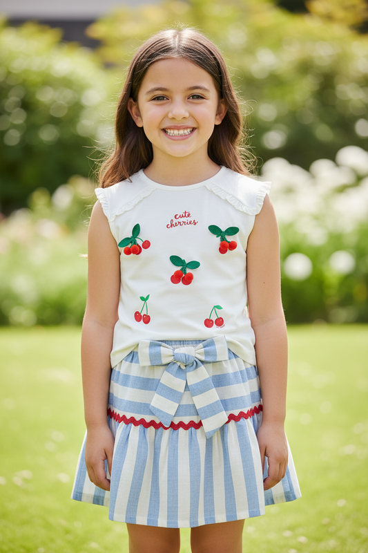 Set conjunto camisa blanca cerezas falda azul Up Baby 46305-000106