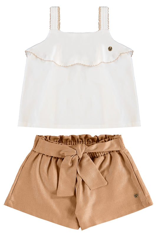 Set conjunto bebe niña camisa blanca short café Up Baby 46328-000106