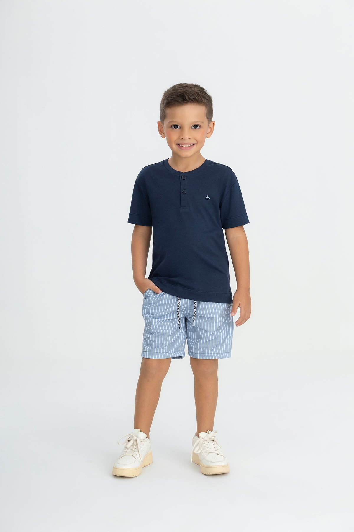 Set conjunto camisa henley azul short rayasceleste Up Baby 47231-193921