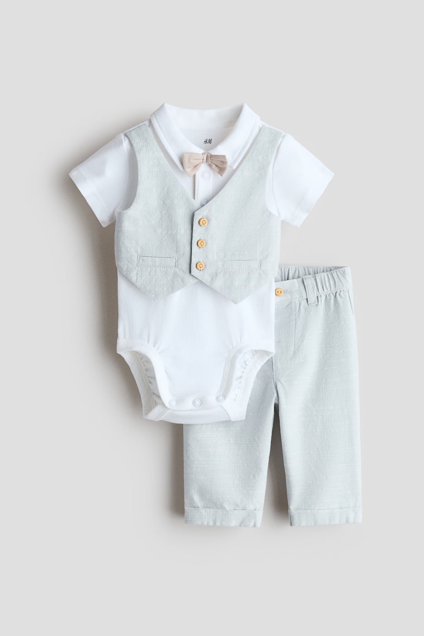 Set conjunto 2 piezas chaleco pantalon gris blanco bebe niño H&M 1061061007