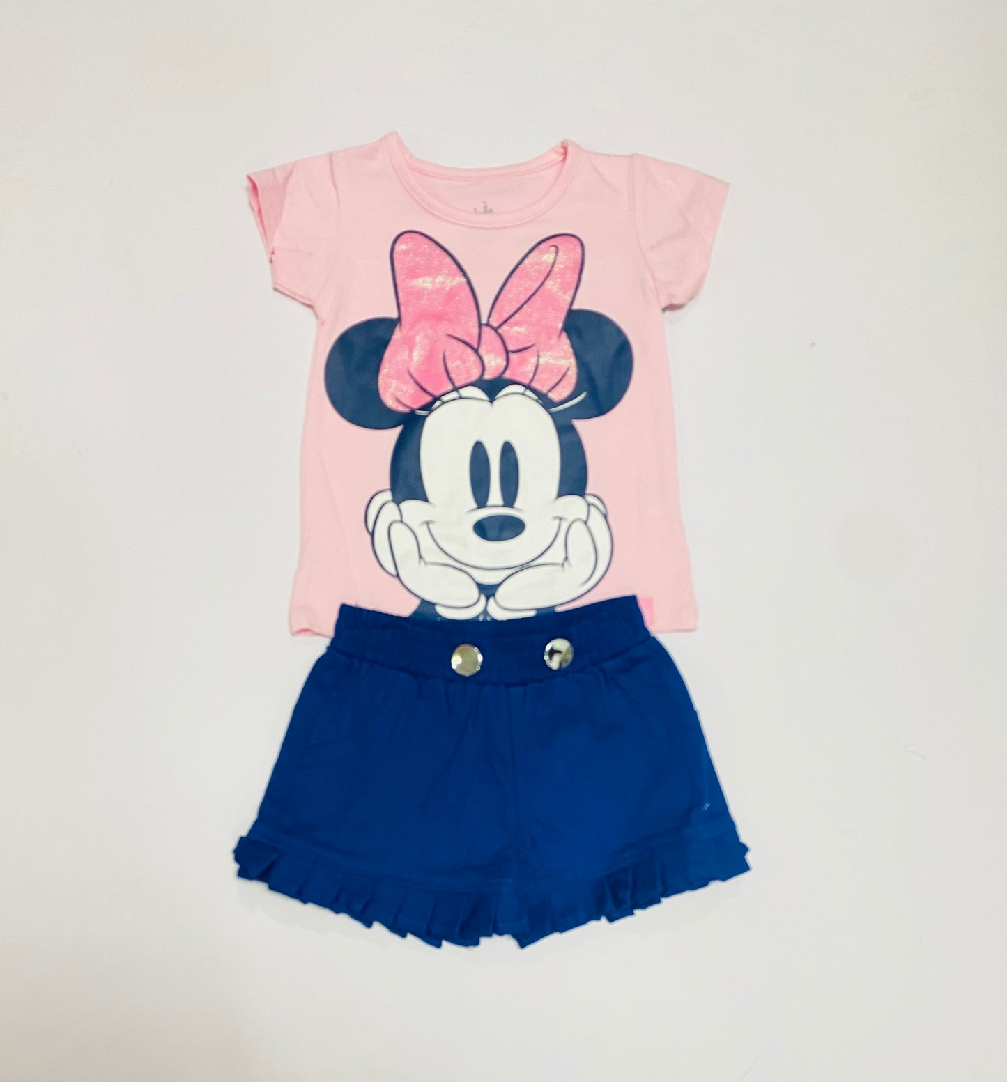 Set conjunto 2 piezas camisa rosada short azul oscuro Minnie niña D9-MI-1315B
