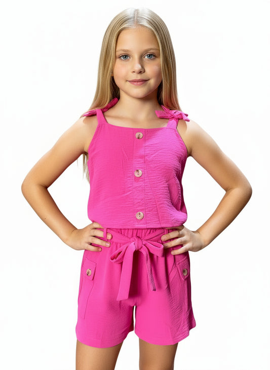 Set 2 piezas niña rosado short camisa Chic mi CSG1208-4