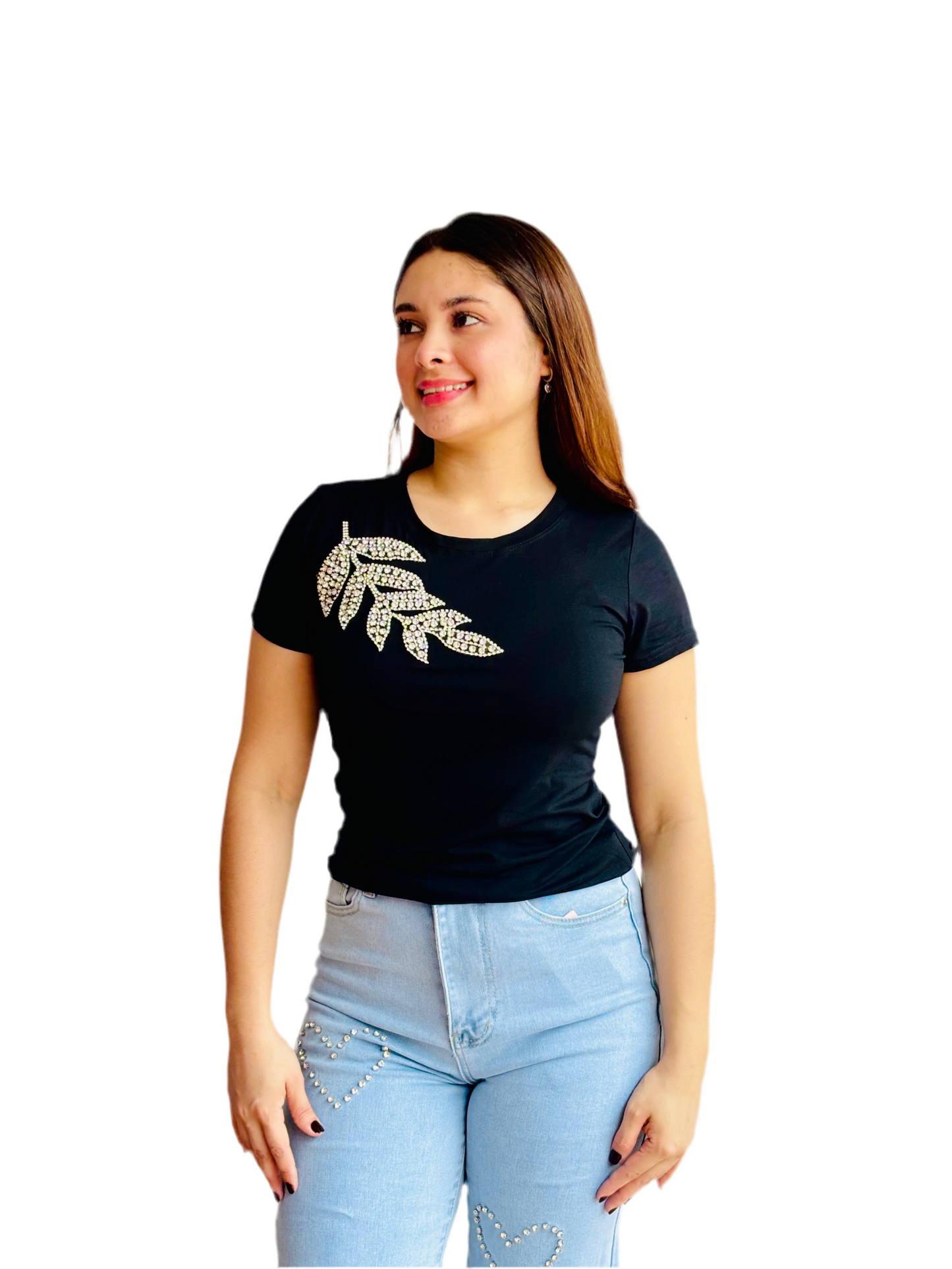 Camisa Blusa Dama negra brillos camiseta CTD1227-19 590390
