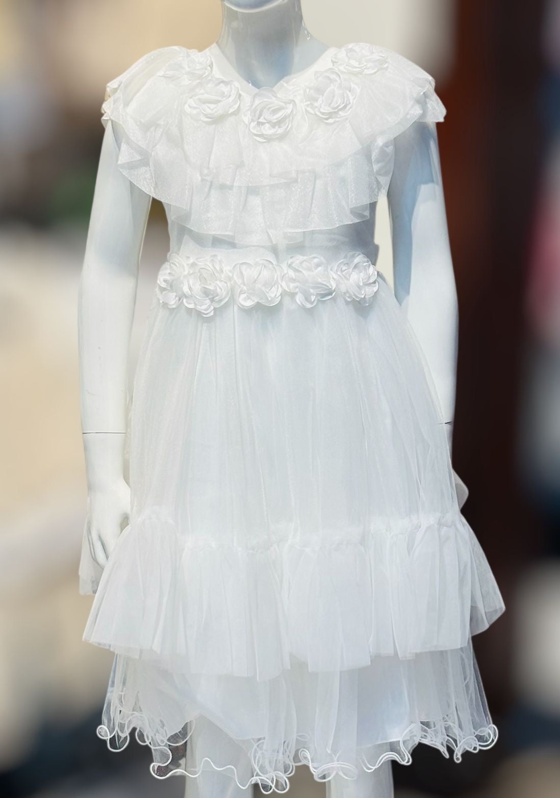 Vestido Blanco gala eventos tutu flores niña 79740