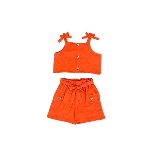 Set 2 piezas niña anaranjado short camisa Chic mi CSG1208-4