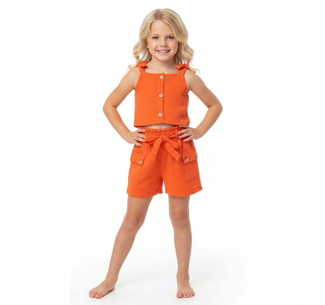 Set 2 piezas niña anaranjado short camisa Chic mi CSG1208-4 590490