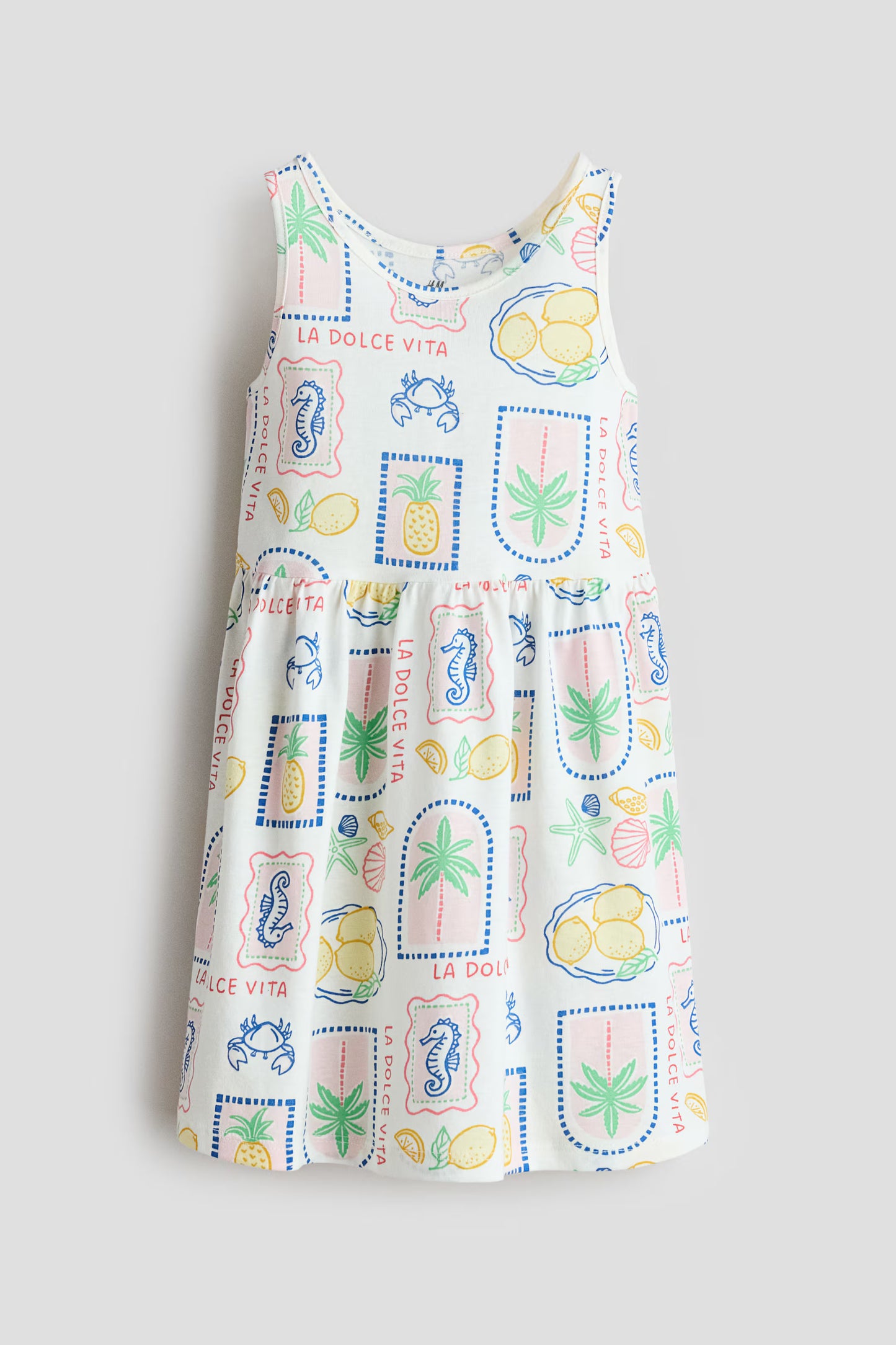 Vestido blanco multicolor animales frutas H&M 1157735141