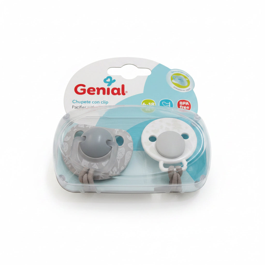 Set Chupete y porta chupete Genial bebe niña niño gris