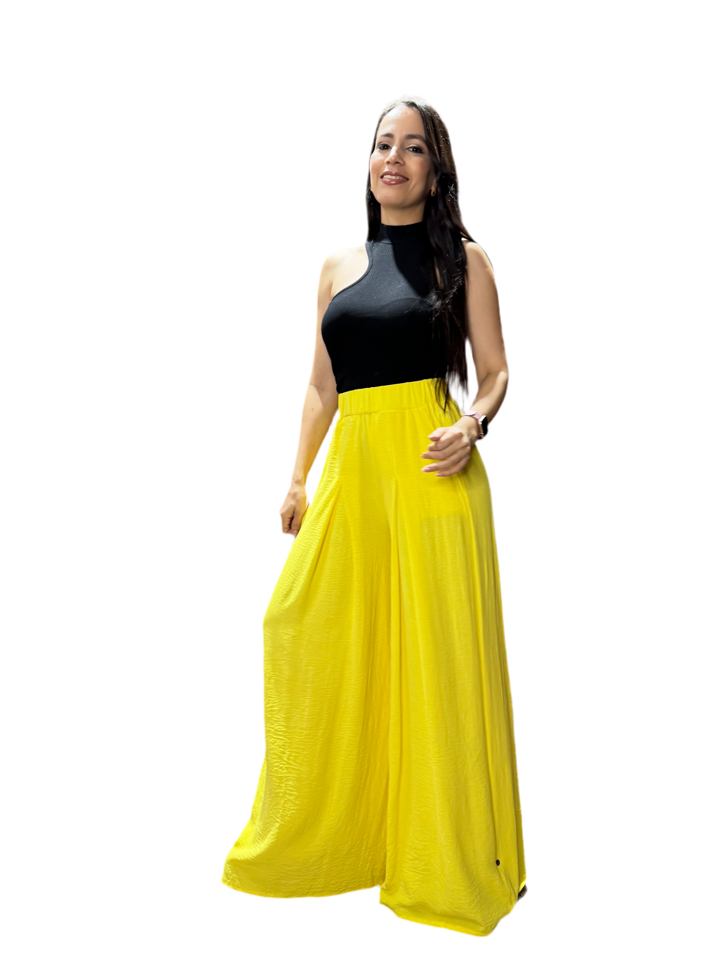 Pantalon dama ancho wide leg mujer CPD1068-63 590395 Amarillo