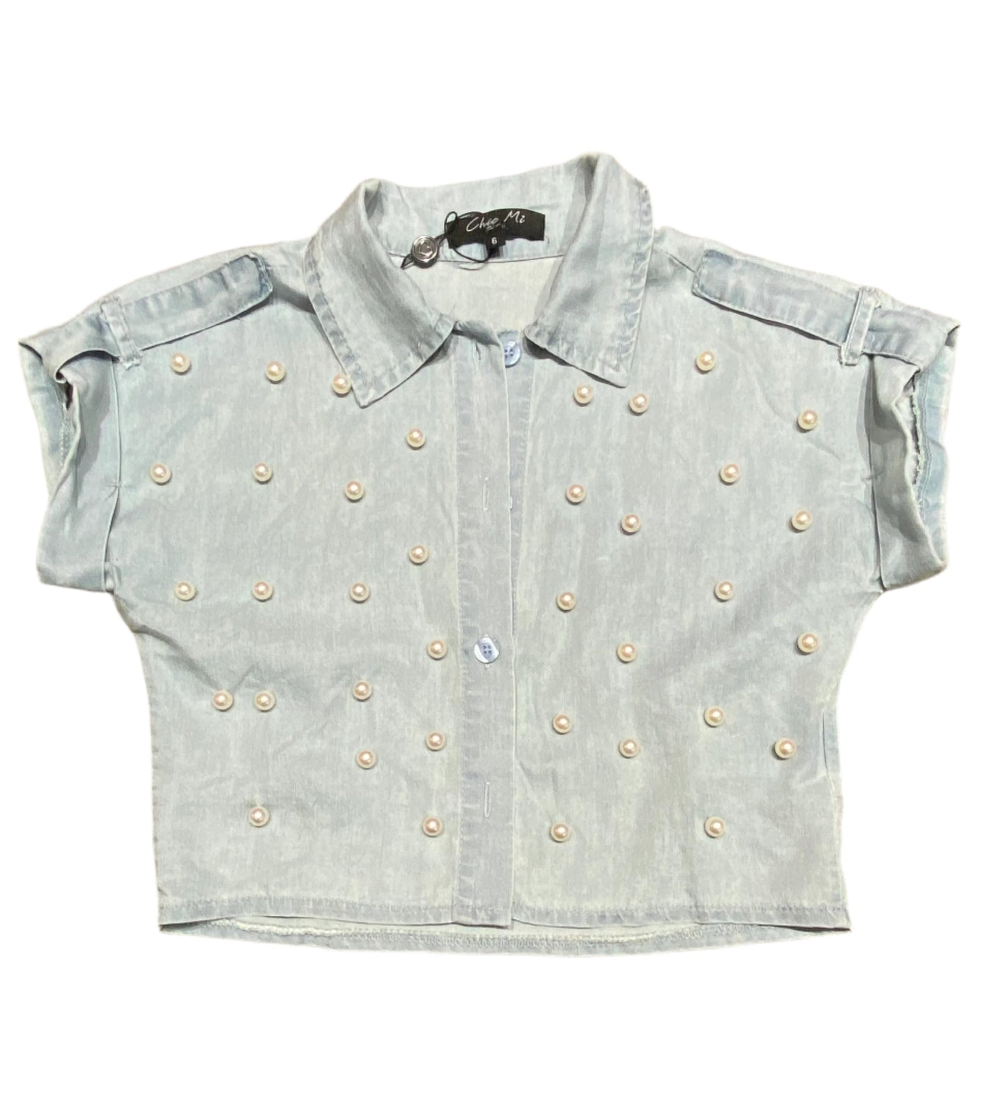 Camisa niña Jeans Azul Claro perlas Chic Mi CTG1188-25 490390 promo