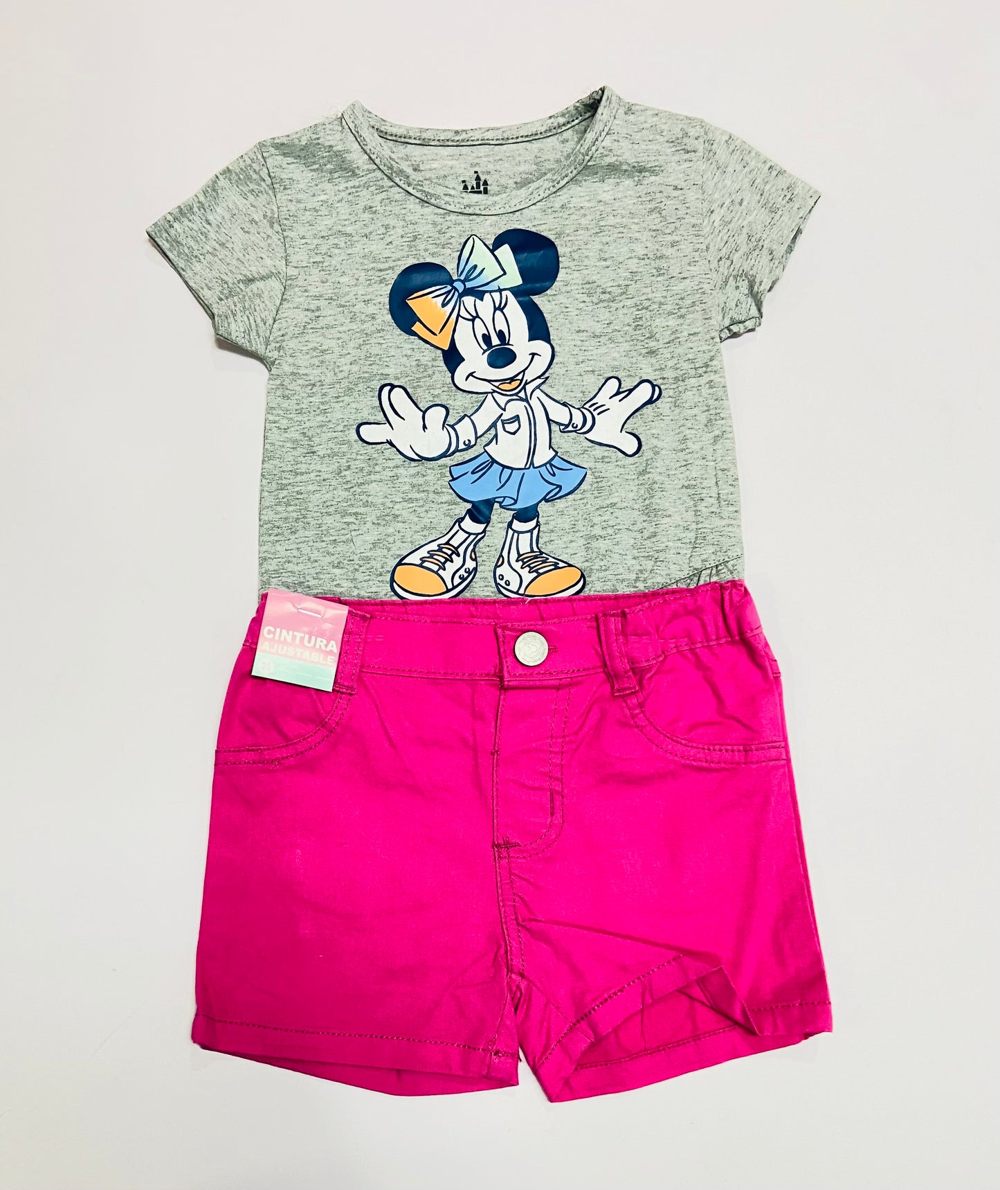 Set conjunto 2 piezas camisa gris short rosado Minnie bebe niña D9-MI-1312B promo 2x1000