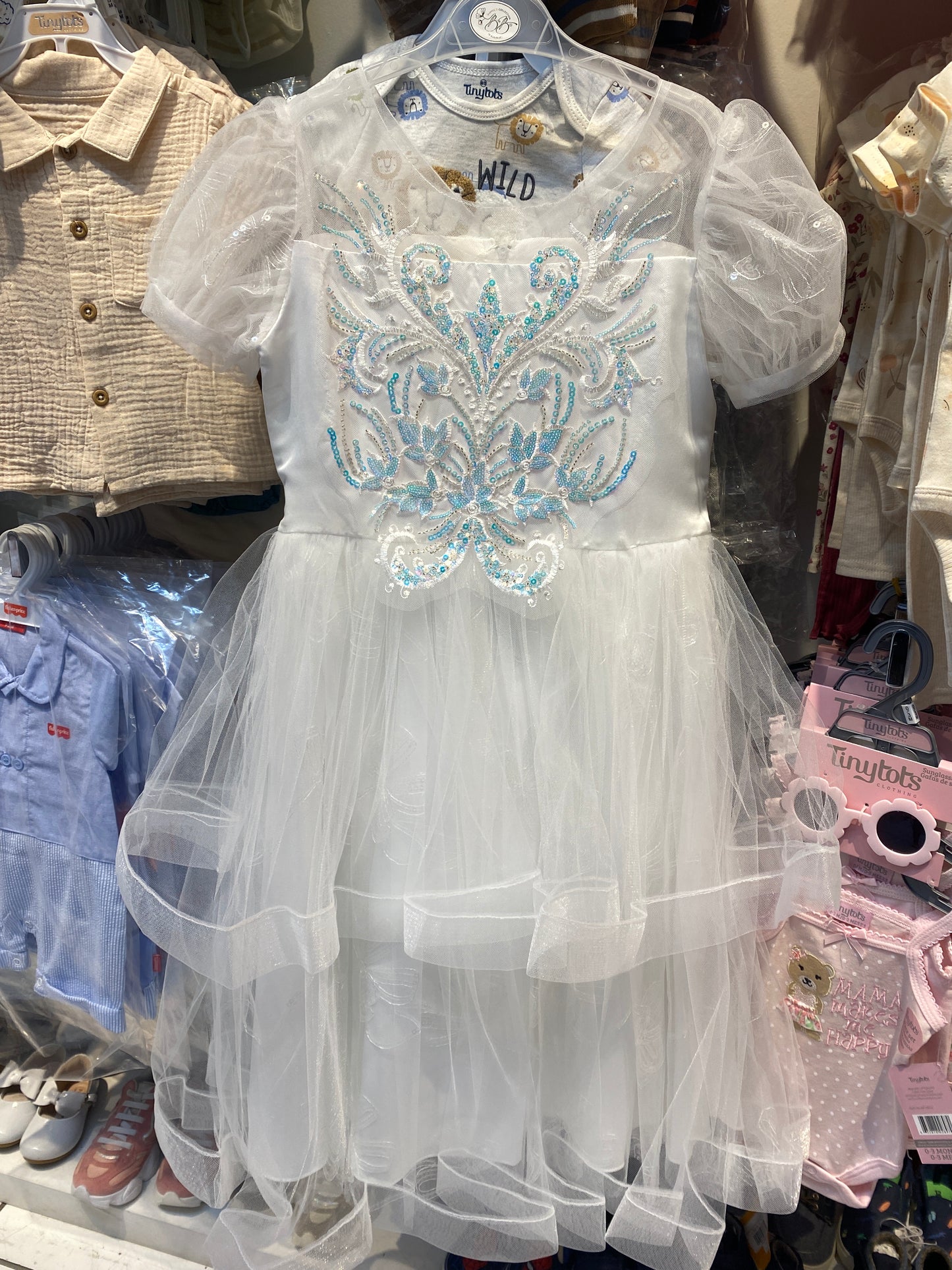 Vestido blanco lentejuelas tornasol gala eventos niña bautizo 86649 890790 PROMO