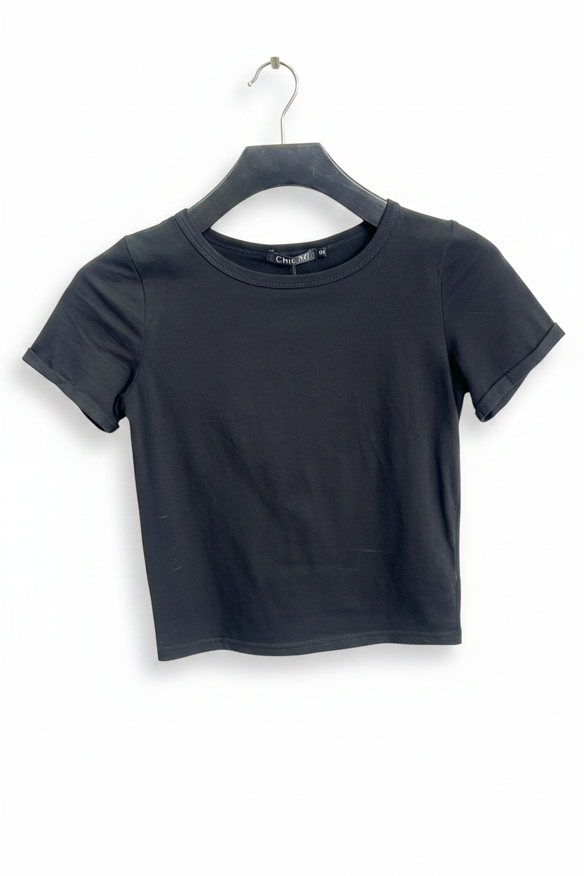 Camisa dama crop top basic algodón camiseta negra CTD1154-10 395280 promo 4x1000