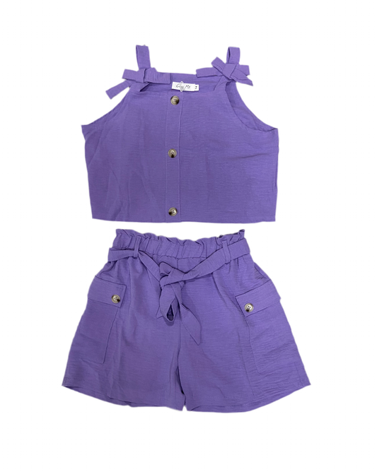 Set 2 piezas niña morado short camisa Chic mi CSG1208-4