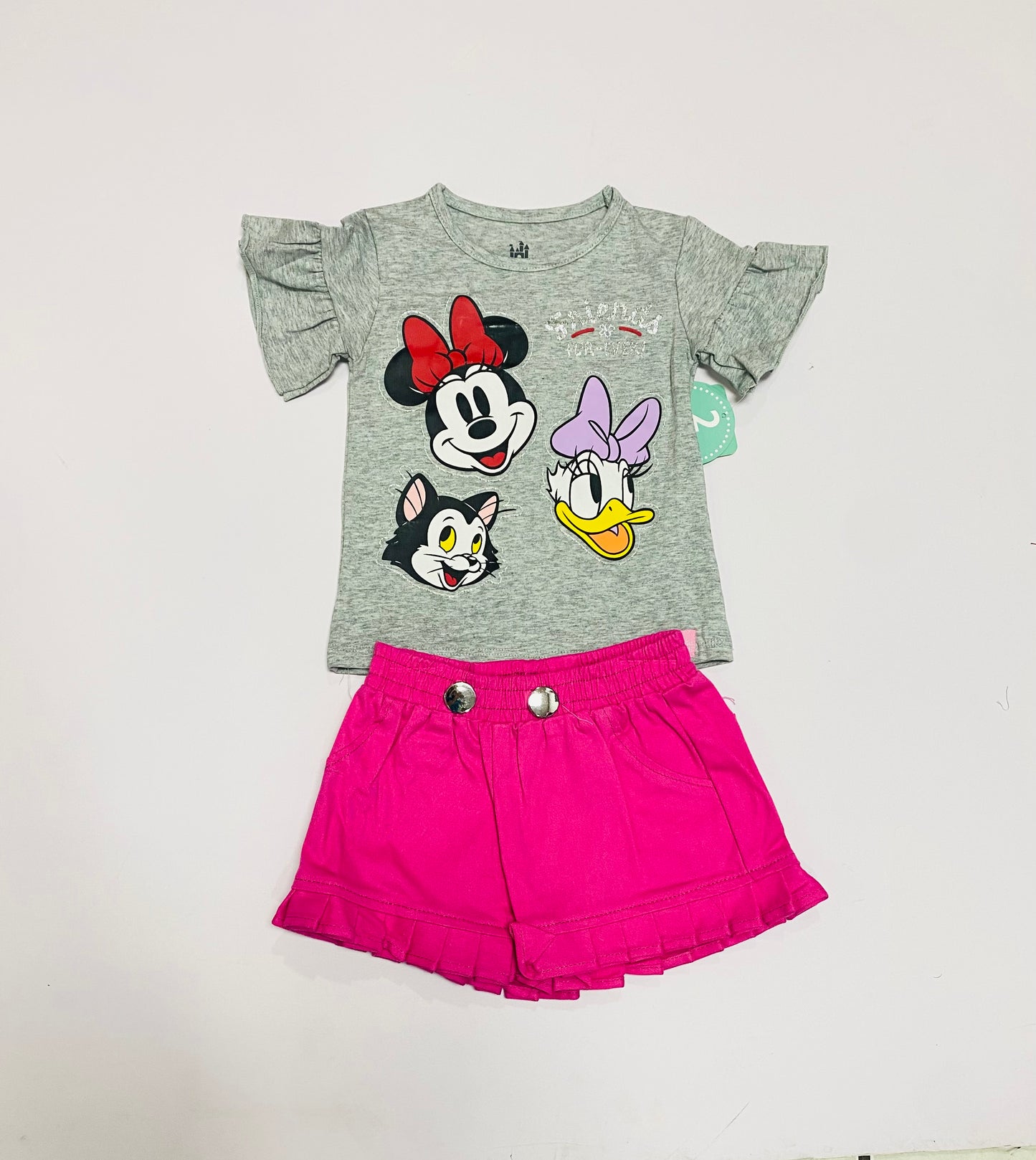 Set conjunto 2 piezas camisa gris short rosado Minnie bebe niña Disney D9-MI-1316B promo 2x1000