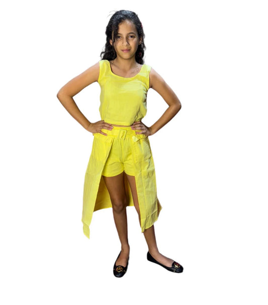 Set 2 piezas amarillo niña short falda camisa Chic mi CGS1208-16