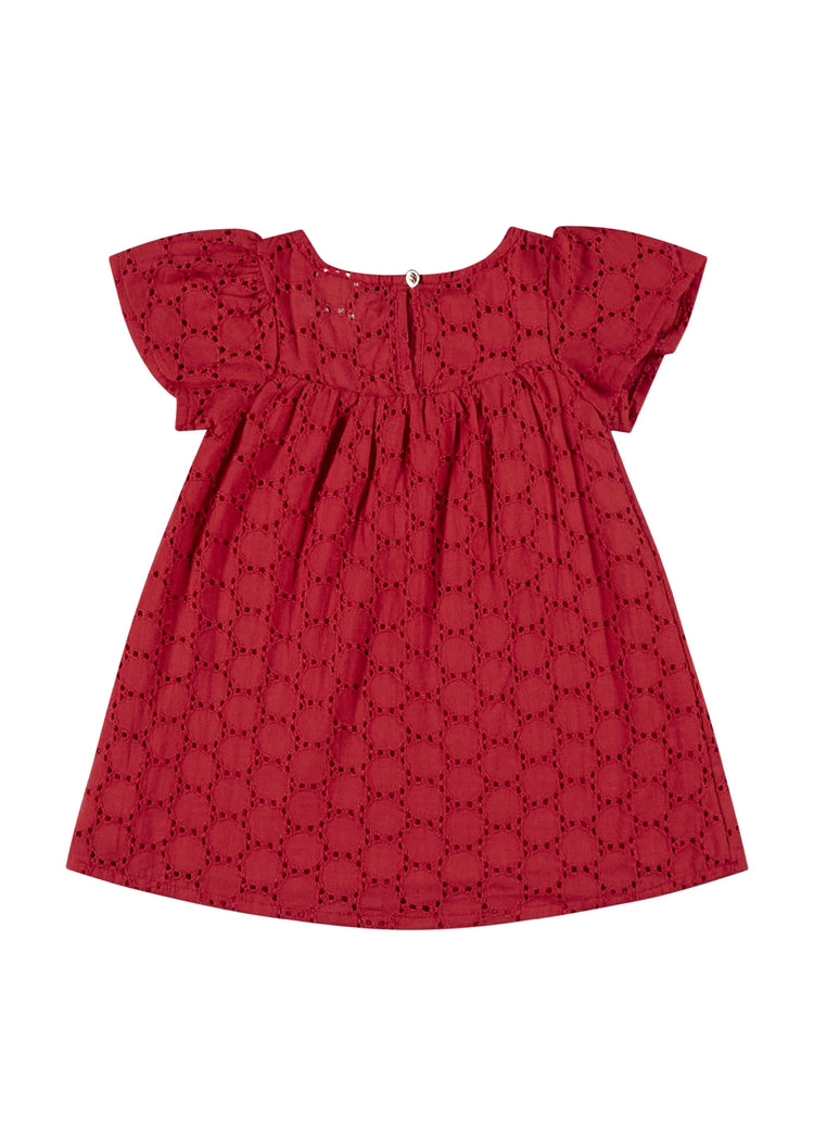 Vestido rojo quimbybaby bebe niña 34150-191763 revuelos bordado