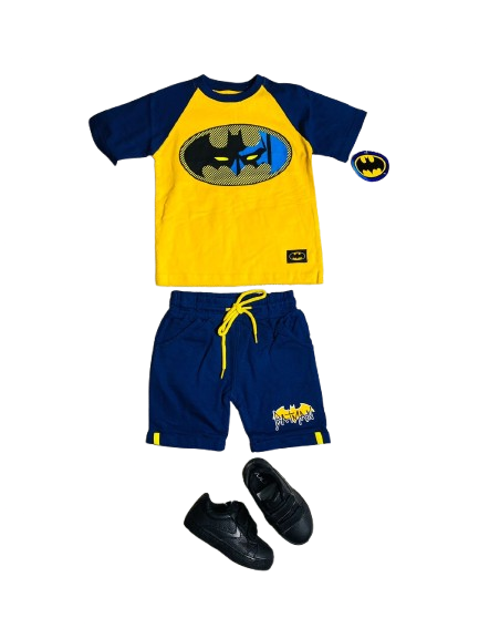 Set 2 piezas short camisa amarilla batman niño