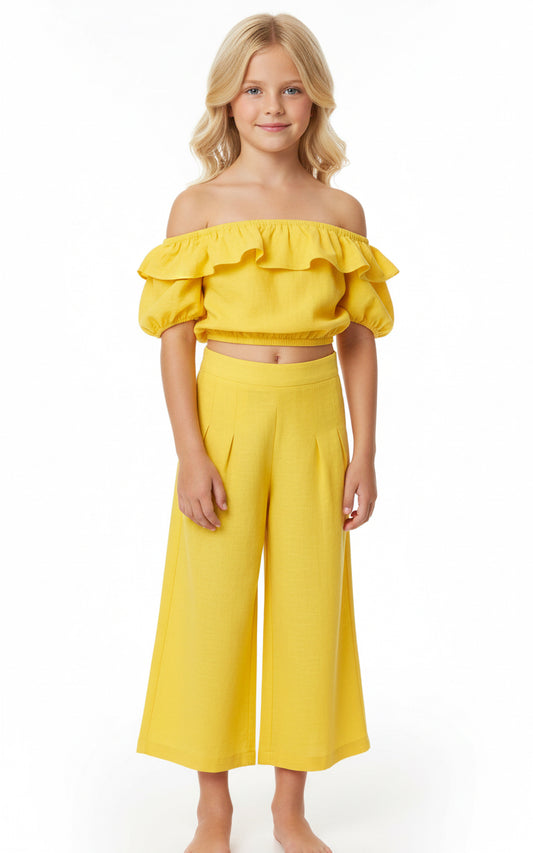 Set 2 piezas amarillo niña pantalón camisa Chic mi CSG1208-5