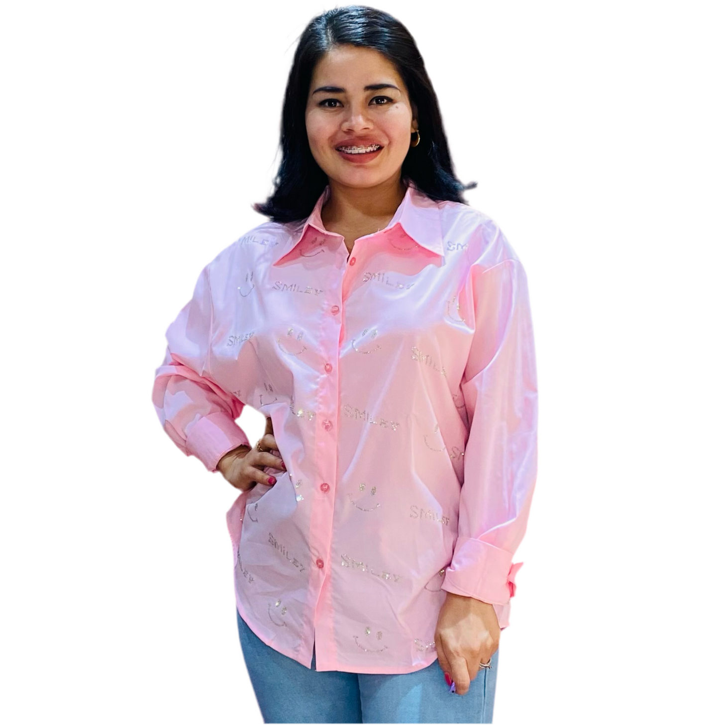 Camisa rosada Blusa Dama manga larga happy face smile CTD1198-6 590400