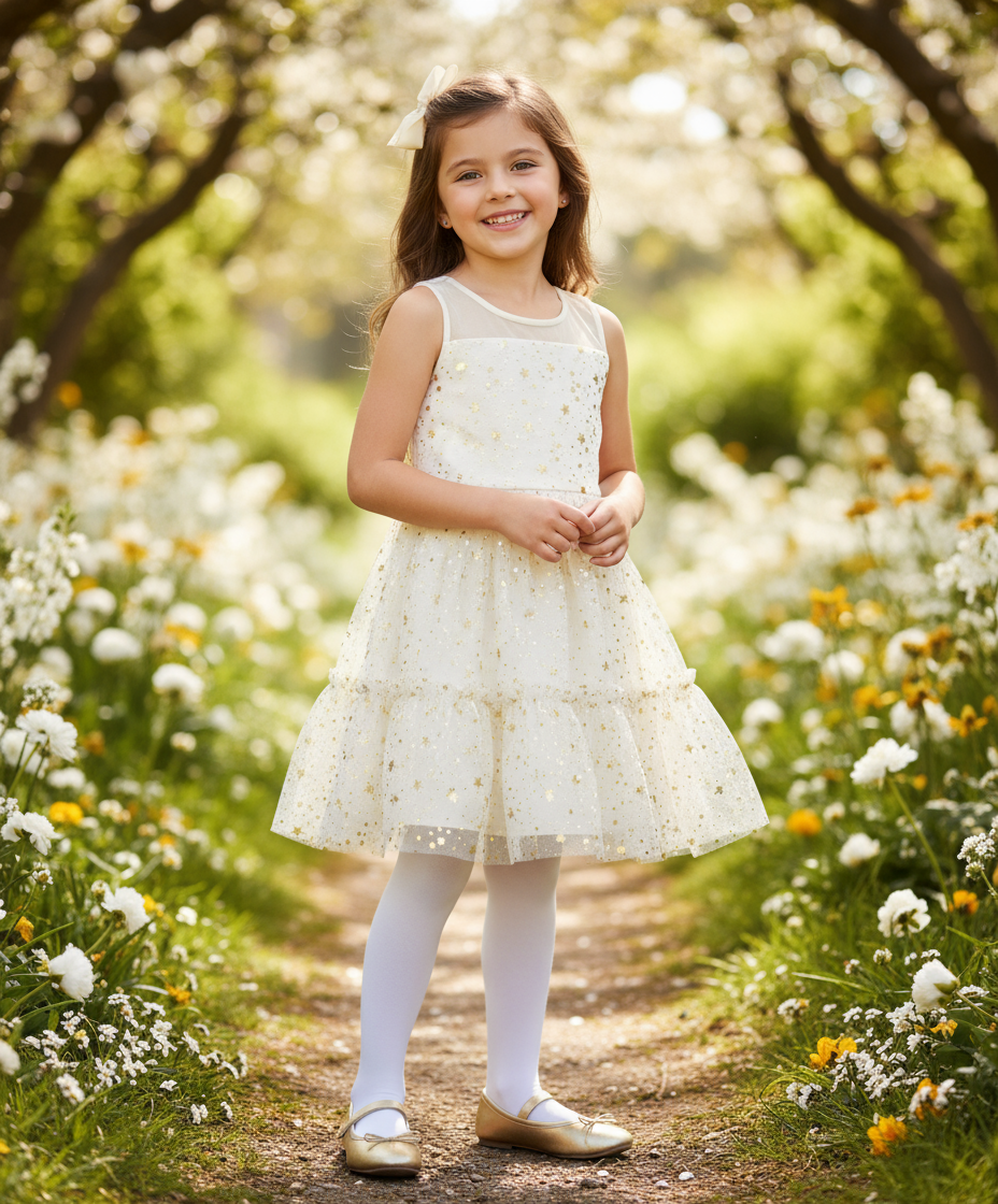 Vestido blanco dorado estrellas niña the Children’s place